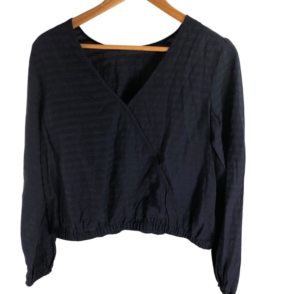 Loft Semi Sheer Navy Blouse Top Sz XS Oversized NWT V Neck Back Elastic Band Hem - Picture 7 of 12